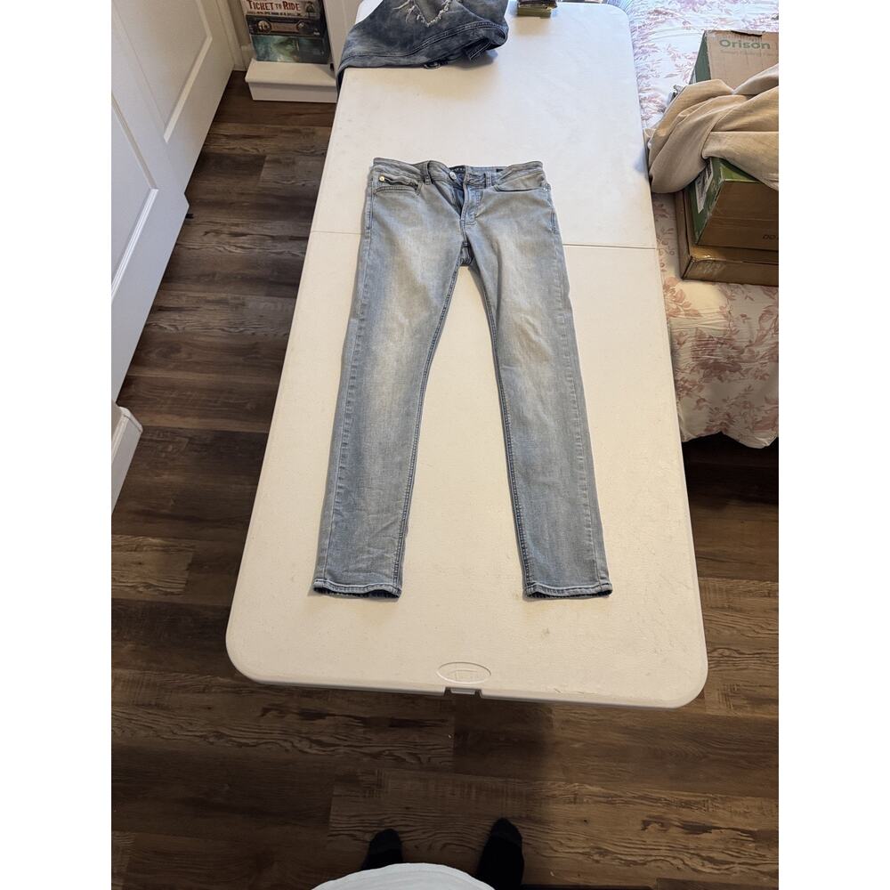 PacSun Jeans Mens 30x30 Light Wash Blue Stacked Skinny Distressed Ripped Denim
